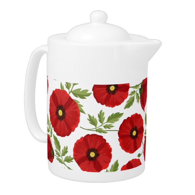 Poppy blooming joyful Summer Flowers Teapot (Left)