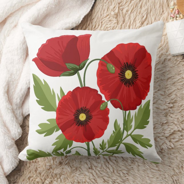 Poppy blooming joyful Summer Flowers Throw Pillow (Blanket)