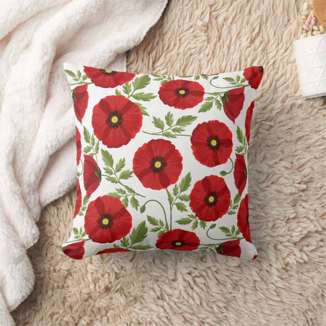 Poppy blooming joyful Summer Flowers Throw Pillow (Blanket)