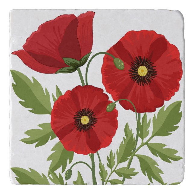 Poppy blooming joyful Summer Flowers Trivet (Front)