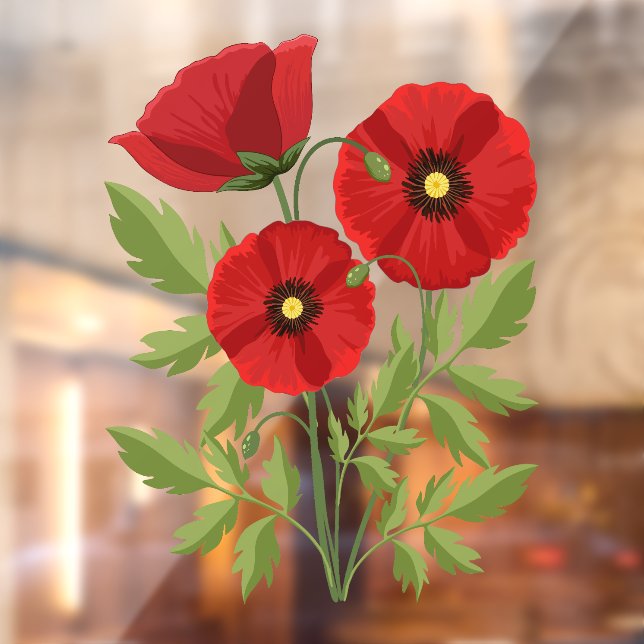 Poppy blooming joyful Summer Flowers Window Cling (Sheet 2)