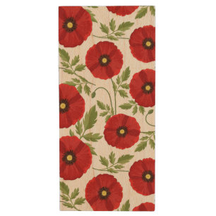 Poppy blooming joyful Summer Flowers Wood Flash Drive