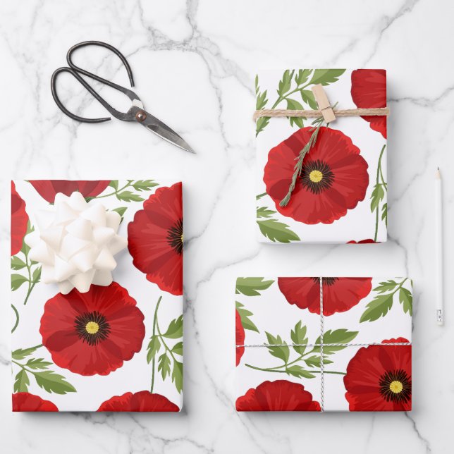 Poppy blooming joyful Summer Flowers Wrapping Paper Sheets (Front)