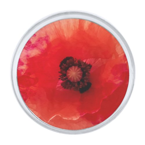 Poppy blossom silver finish lapel pin