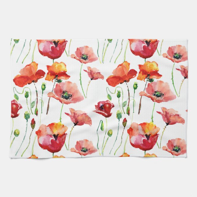 Poppy Blossom: Simple Seamless Background. Kitchen Towel (Horizontal)