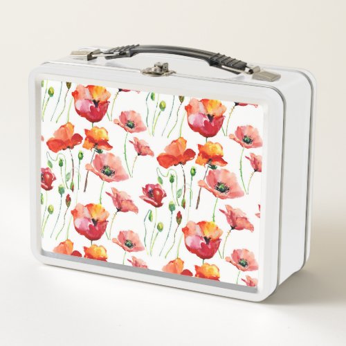 Poppy Blossom Simple Seamless Background Metal Lunch Box