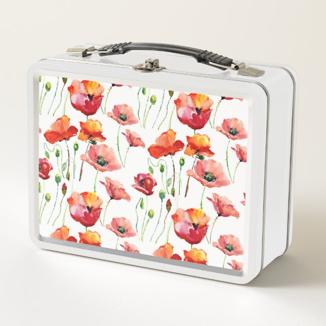 Poppy Blossom: Simple Seamless Background. Metal Lunch Box (Front)