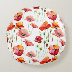 Poppy Blossom: Simple Seamless Background. Round Pillow