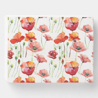 Poppy Blossom: Simple Seamless Background. Wooden Box Sign