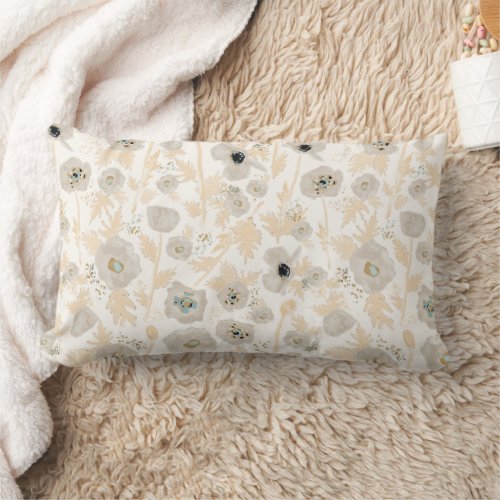 Poppy Botanical Yellow Gold Gray Watercolor Floral Lumbar Pillow