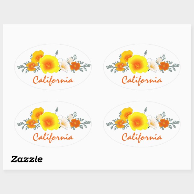 Poppy Bouquet with California Text Sticker (Sheet)