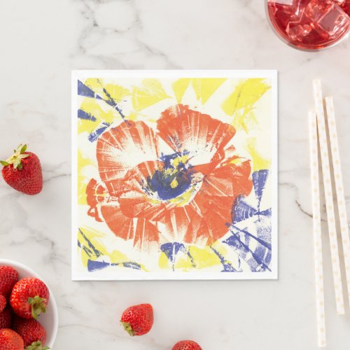 Poppy Burst Bloom original art napkin