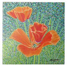 Poppy Ceramic Tile, Big Poppy, Little Poppy