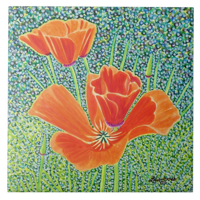 Poppy Ceramic Tile, Big Poppy, Little Poppy Ceramic Tile (Front)