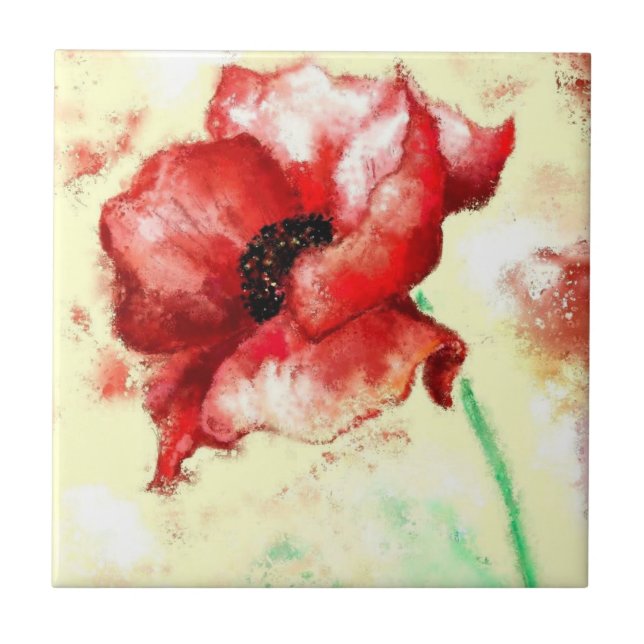 Poppy Ceramic Tile - Painting Art (Front)