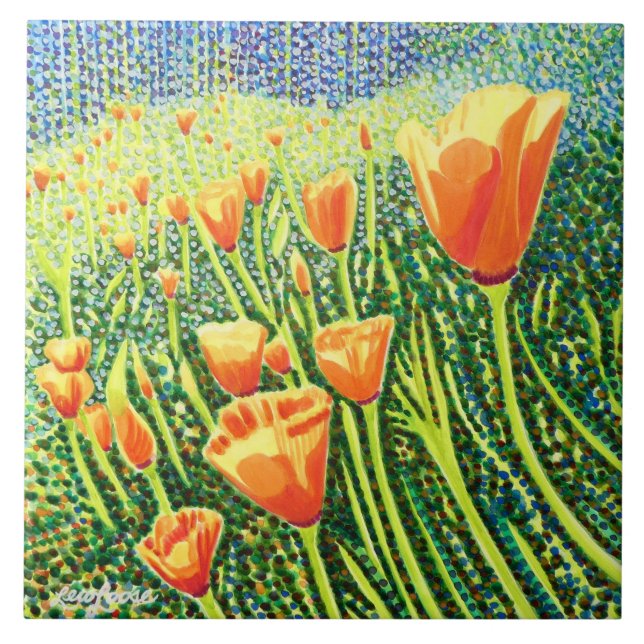 Poppy Ceramic Tile, Poppy Swaying Ceramic Tile (Front)