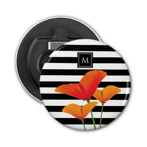 Poppy Chic Black Stripes Monogram Bottle Opener