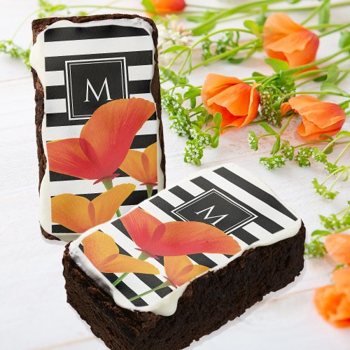 Poppy Chic Black Stripes Monogram Brownie