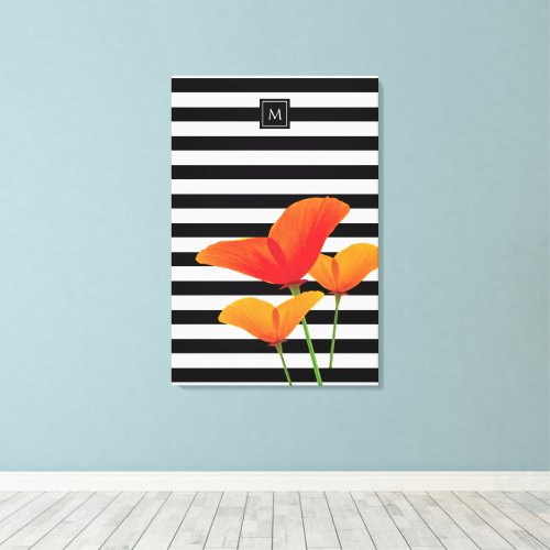 Poppy Chic Black Stripes Monogram Canvas Print