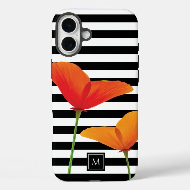 Poppy Chic Black Stripes Monogram Case-Mate iPhone Case (Back)