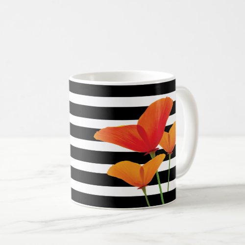 Poppy Chic Black Stripes Monogram Coffee Mug