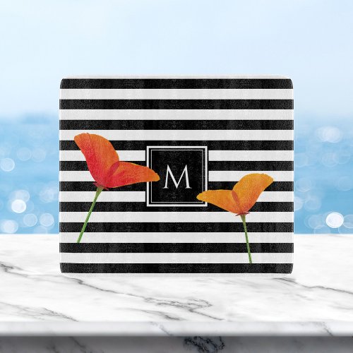 Poppy Chic Black Stripes Monogram Cutting Board