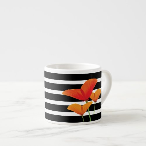 Poppy Chic Black Stripes Monogram Espresso Cup