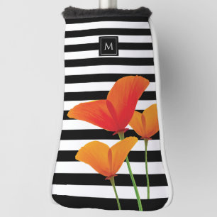Poppy Chic Black Stripes Monogram Golf Head Cover