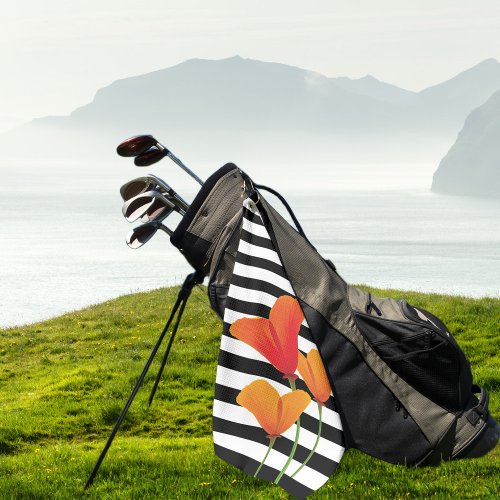 Poppy Chic Black Stripes Monogram Golf Towel