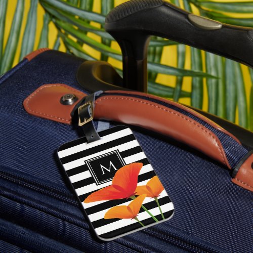 Poppy Chic Black Stripes Monogram Luggage Tag