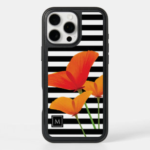 Poppy Chic Black Stripes Monogram iPhone 16 Pro Max Case