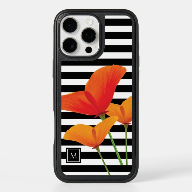 Poppy Chic Black Stripes Monogram Otterbox iPhone Case (Back)