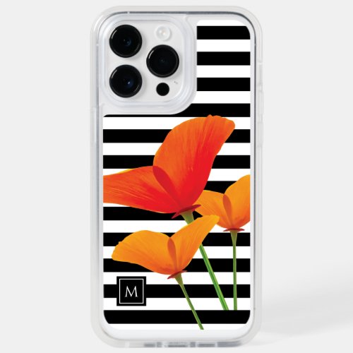 Poppy Chic Black Stripes Monogram OtterBox iPhone 14 Pro Max Case