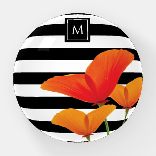 Poppy Chic Black Stripes Monogram Paperweight