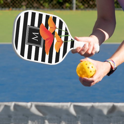 Poppy Chic Black Stripes Monogram Pickleball Paddle