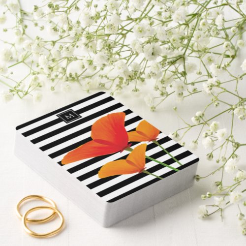 Poppy Chic Black Stripes Monogram Pinochle Cards