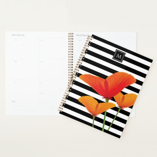 Poppy Chic Black Stripes Monogram Planner