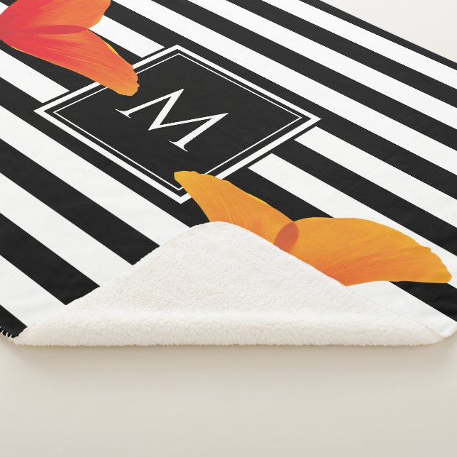 Poppy Chic Black Stripes Monogram Sherpa Blanket (3/4)