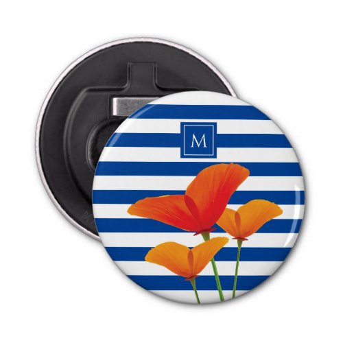 Poppy Chic Blue Stripes Monogram Bottle Opener