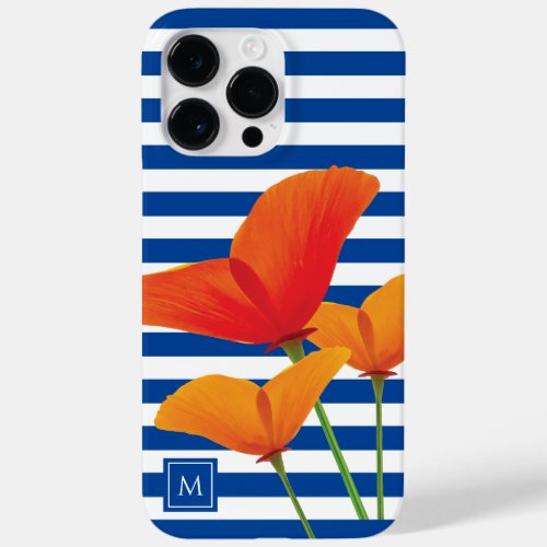 Poppy Chic Blue Stripes Monogram Case_Mate iPhone 14 Pro Max Case