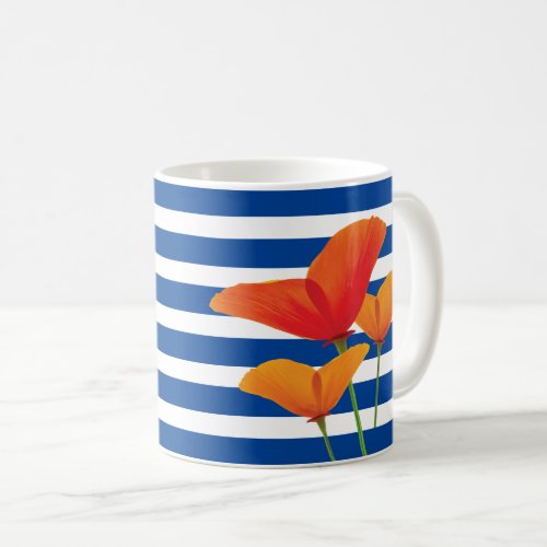 Poppy Chic Blue Stripes Monogram Coffee Mug