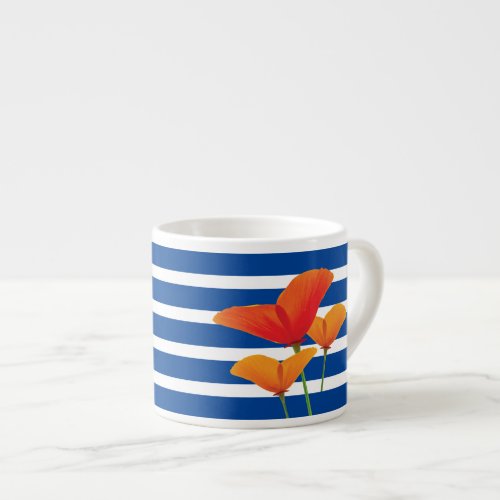 Poppy Chic Blue Stripes Monogram Espresso Cup