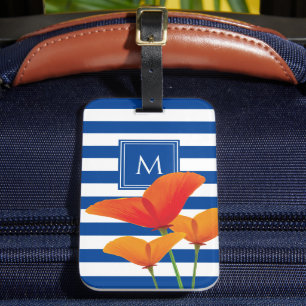 Poppy Chic Blue Stripes Monogram Luggage Tag