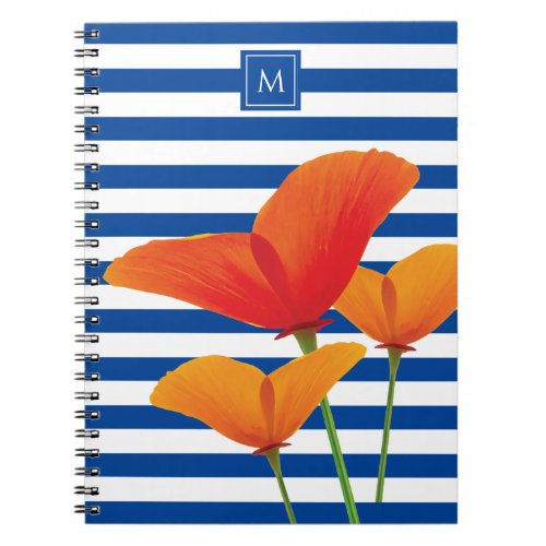 Poppy Chic Blue Stripes Monogram Notebook