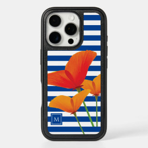 Poppy Chic Blue Stripes Monogram iPhone 16 Pro Case