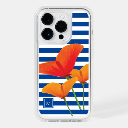 Poppy Chic Blue Stripes Monogram OtterBox iPhone 14 Pro Case