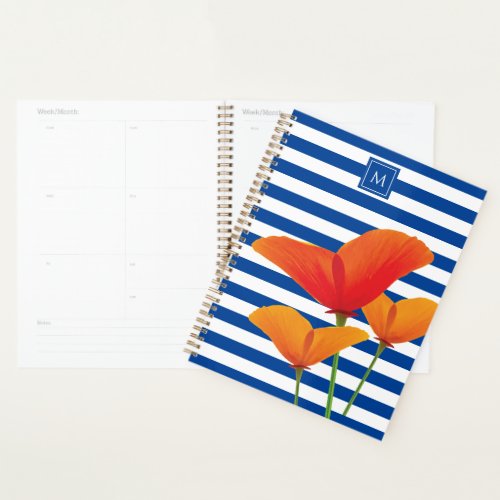 Poppy Chic Blue Stripes Monogram Planner