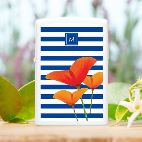 Poppy Chic Blue Stripes Monogram Zippo Lighter