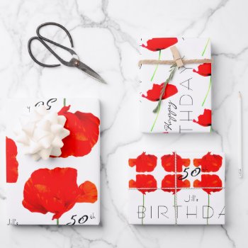 Poppy Collection 50th Birthday Personalized Wps3 Wrapping Paper Sheets by ReneBui at Zazzle