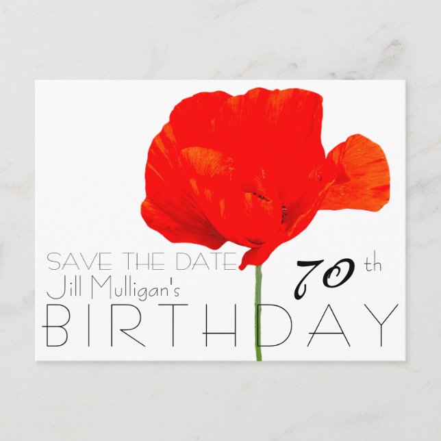 POPPY Collection 70th Birthday Save the Date Announcement Postcard (Front)